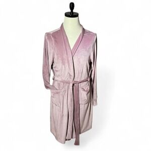 Y2K Juicy Couture L Velvet Pink Velour‎ Rhinestone Logo Robe Loungewear coquette